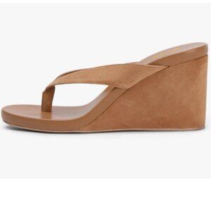 miss left Peru Open Toe Flip Flops Wedge High Heel Slip on Mule Slippers